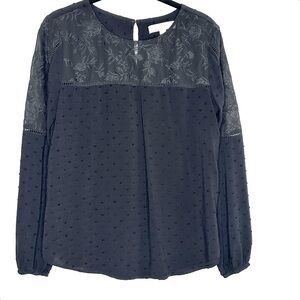 Loft Black Swiss Dot Lace Blouse‎ Size Small​